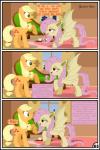 absurd_res applejack_(mlp) bat_pony blonde_hair comic digital_media_(artwork) duo earth_pony equid equine fangs female feral flutterbat_(mlp) fluttershy_(mlp) friendship_is_magic green_eyes gutovi-kun hair hasbro hi_res horse mammal my_little_pony mythological_creature mythological_equine mythology pegasus pink_hair pony red_eyes teeth wings