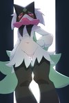 2024 2:3 absurd_res ambiguous_anthro ambiguous_gender anthro biped blush brown_body brown_fur butt butt_from_the_front colored digital_media_(artwork) dok2_mo featureless_crotch felid feline frill_(anatomy) front_view fur generation_9_pokemon hand_on_hip hi_res jagged_mouth kemono light lighting looking_at_viewer low-angle_view mammal mask meowscarada multicolored_body multicolored_fur navel neck_frill nintendo nude pink_eyes pink_pupils pokemon pokemon_(species) portrait pupils shaded simple_shading solo standing thigh_gap three-quarter_portrait tuft two_tone_body two_tone_fur white_body white_fur