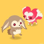 2023 ambiguous_gender brown_body brown_fur cocone digital_media_(artwork) duo feral fur lineless lovox_(livly) official_art pink_body pink_fur rabine_(livly) simple_background unknown_artist watermark yellow_background