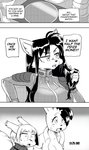 anthro breasts canid canine cleavage clothed clothing comic cookie_(furryfight_chronicles) daigaijin dialogue english_text female fox fur furryfight_chronicles group hair hi_res kalita_(furryfight_chronicles) lagomorph leporid mammal monochrome muko rabbit rodent sciurid text tree_squirrel