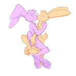 1:1 absurd_res anthro butt butt_grab cheek_tuft chest_tuft duo eyes_closed facial_tuft fur hand_on_butt heart_symbol hi_res hug knee_tuft lagomorph leg_tuft leporid love male male/male mammal purple_body purple_fur rabbit simple_background smile tuft white_background xing1 yellow_body yellow_fur