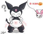 5:4 absurd_res animal_humanoid anthro belly belly_blush belly_expansion belly_grab blush body_blush bottom_heavy cdrspark clothing demon duo expansion expansion_sound_effect female force_feeding forced hi_res humanoid kuromi lagomorph lagomorph_humanoid legwear leporid leporid_humanoid mammal mammal_humanoid my_melody navel onegai_my_melody question_mark rabbit sanrio sound_effects spade_tail tail thigh_expansion thigh_highs