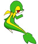 3_fingers ambiguous_gender feral fingers generation_5_pokemon green_body half-closed_eyes iruka_rui low_res multicolored_body narrowed_eyes nintendo pokemon pokemon_(species) red_eyes simple_background smile snivy solo two_tone_body white_background white_body