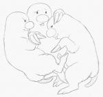 2015 animal_genitalia dugtrio female female/female feral feralized generation_1_pokemon genitals graphite_(artwork) group group_sex mammal monochrome nintendo pokemon pokemon_(species) pussy sex simple_background smile threesome tongue traditional_media_(artwork) trio white_background yaroul