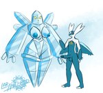 2020 anthro areola artist_name balls big_penis blue_areola blue_body blue_nipples blue_penis blue_text breasts claws closed_smile digital_media_(artwork) duo english_text erection female finger_claws generation_3_pokemon genitals glans lar_(latiar) latiar latios legendary_pokemon male mouth_closed nintendo nipples number penis pokemon pokemon_(species) pupils red_eyes regice simple_background smile standing text white_sclera wings