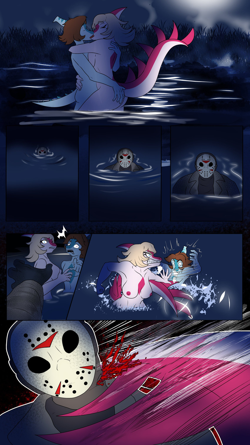 benjamin mcknight, jason voorhees, and mia moretti (friday the 13th (series) and etc) created by fuegosonic93