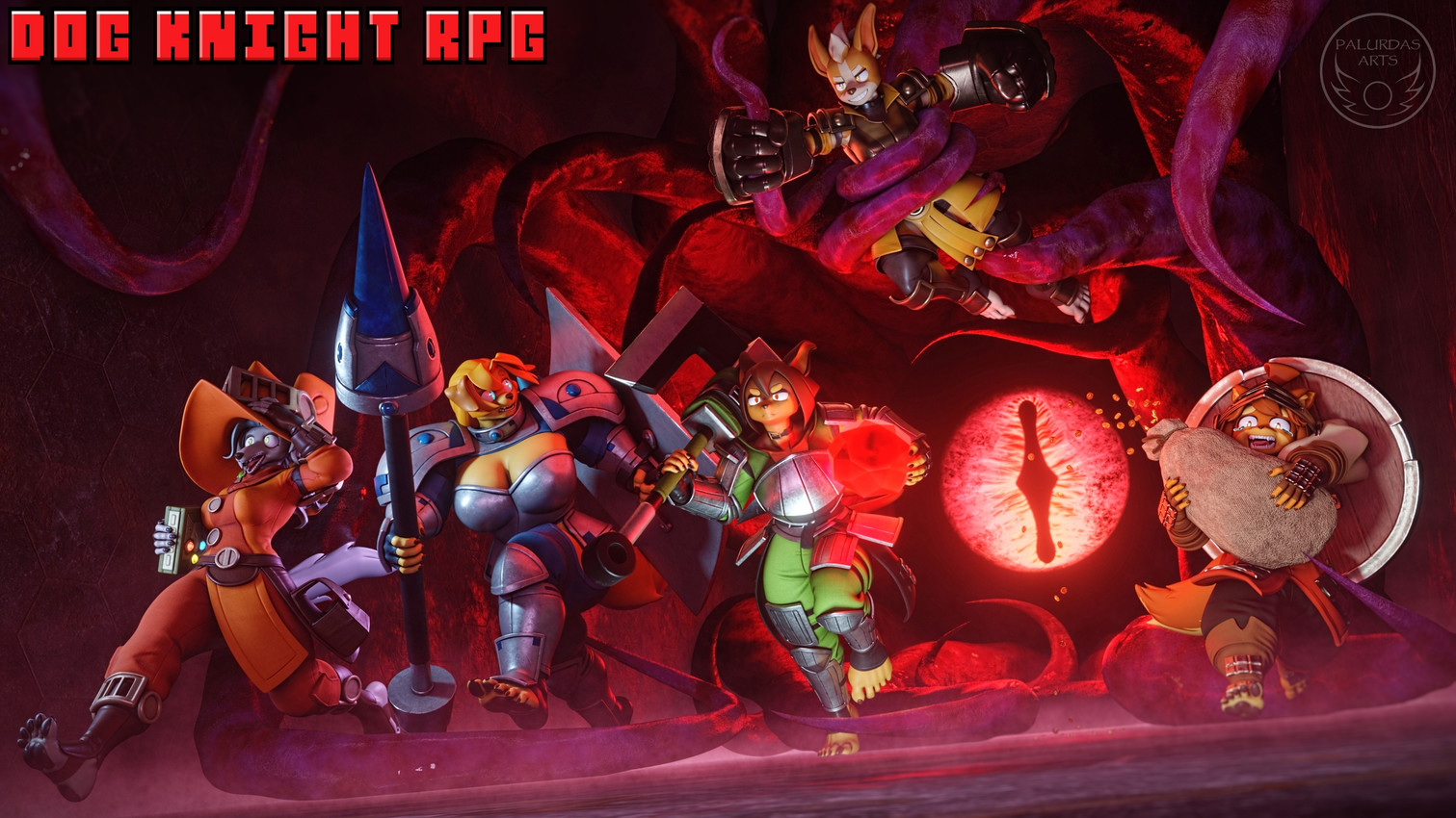 jeane, maci, nix, orinette, and rory (dog knight rpg) created by ceehaz and palurdas arts