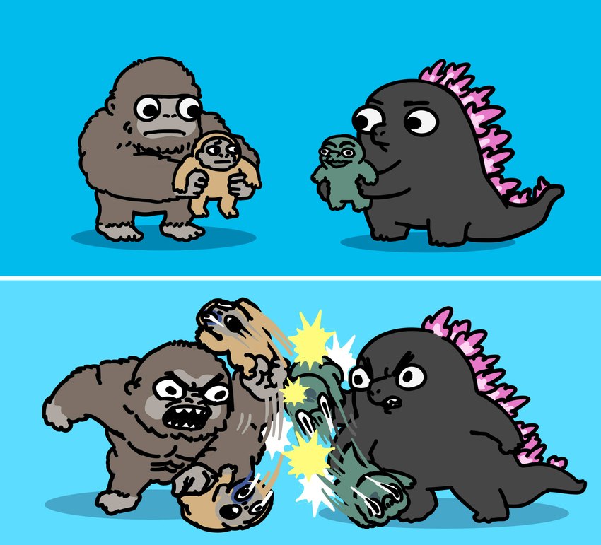 godzilla, king kong, minilla, and suko (godzilla (series) and etc) created by affea