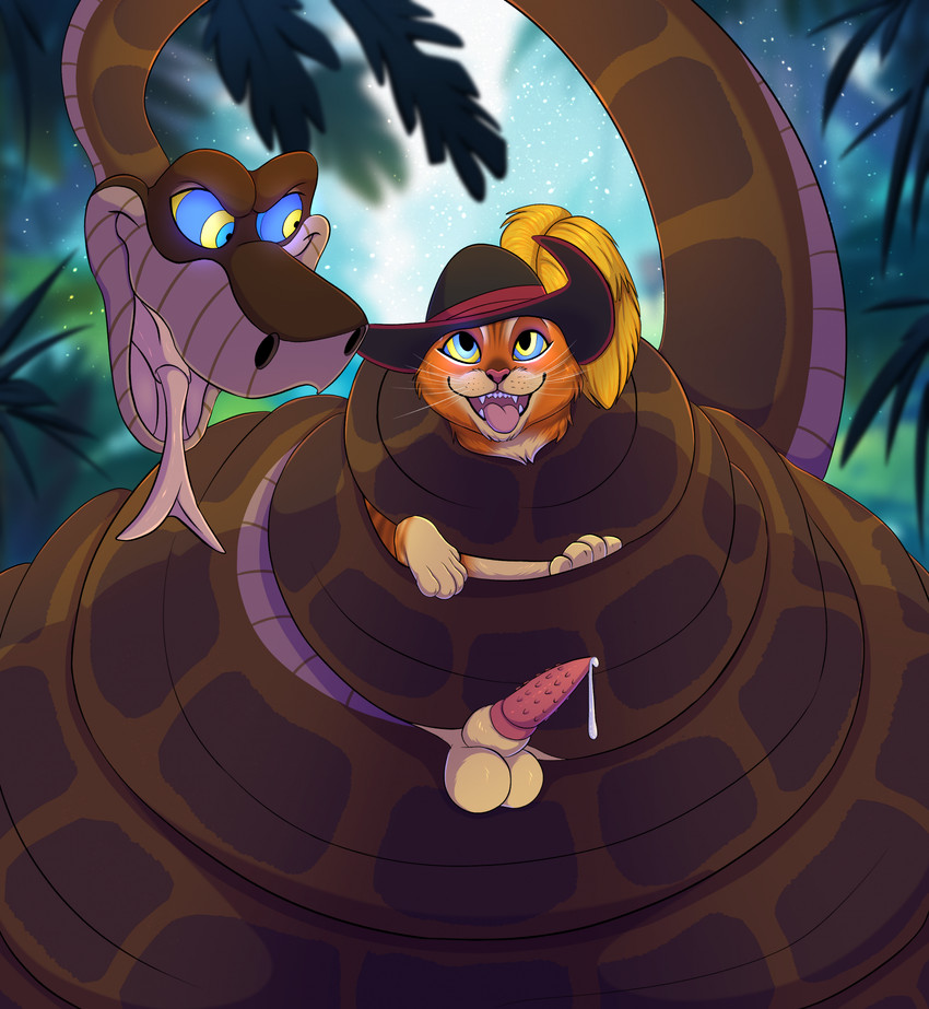 kaa and puss in boots (puss in boots (franchise) and etc) created by zetsin
