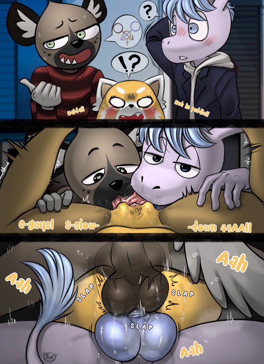 haida, retsuko, and tadano (aggretsuko and etc) created by tush (artist)