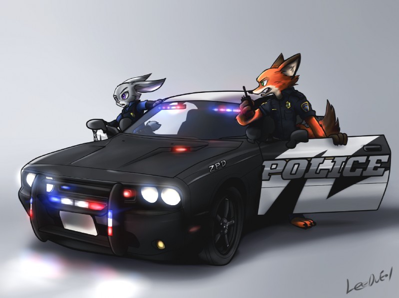 challenger, judy hopps, and nick wilde (dodge (brand) and etc) created by endjfcar