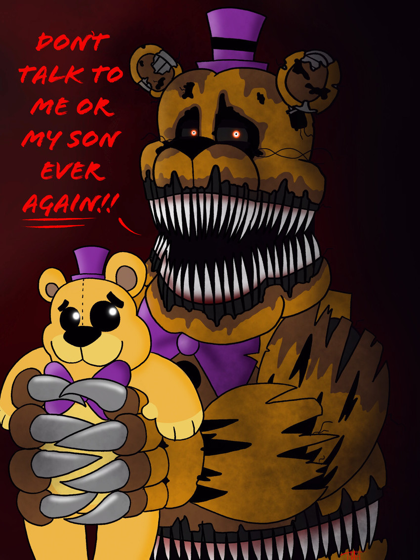 fredbear, nightmare fredbear, and plush fredbear (don't talk to me or my son ever again and etc) created by the masked hunter