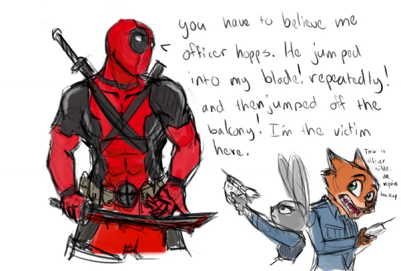 deadpool, judy hopps, and nick wilde (zootopia and etc) created by xxmarkingxx