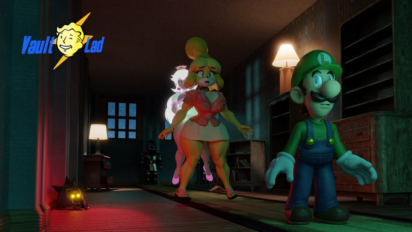 boosette, isabelle, and luigi (animal crossing and etc) created by vaultlad