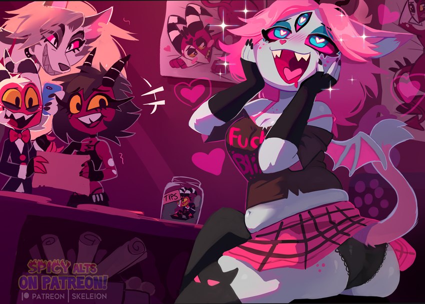 emberlynn pinkle, loona, millie, and moxxie (helluva boss and etc) created by skeleion