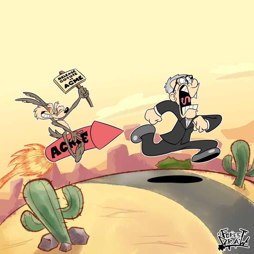 david zaslav and wile e. coyote (coyote vs. acme and etc) created by forest draw