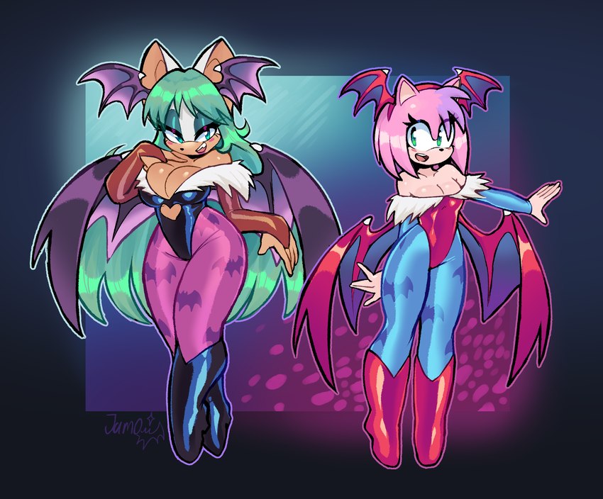 amy rose, lilith aensland, morrigan aensland, and rouge the bat (sonic the hedgehog (series) and etc) created by jamoart