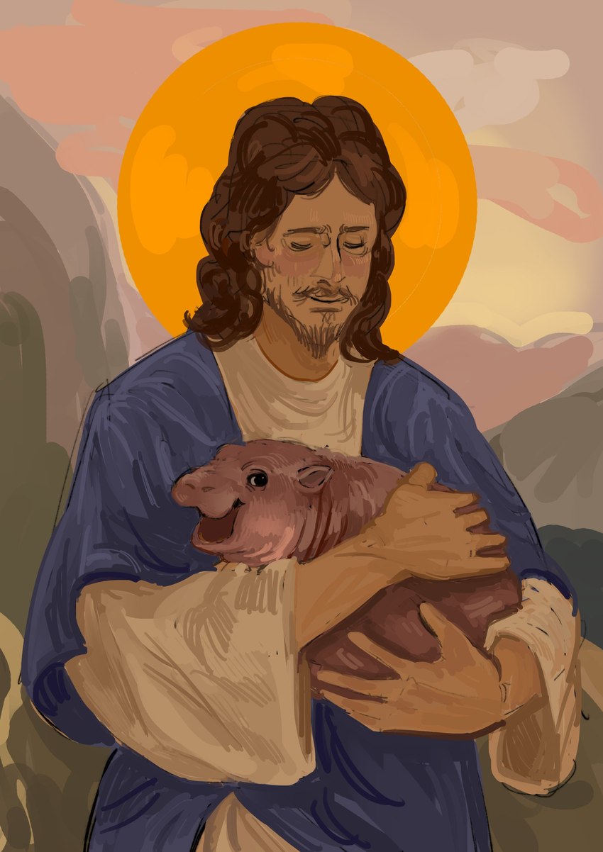 jesus christ and moo deng (real world) created by neclapng