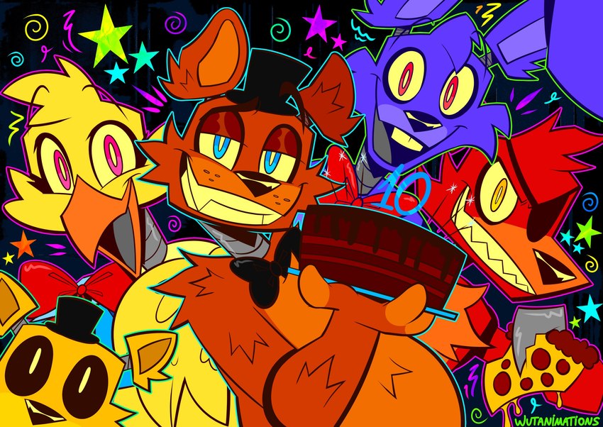 bonnie, chica, foxy, freddy, and golden freddy (five nights at freddy's and etc) created by wutanimations