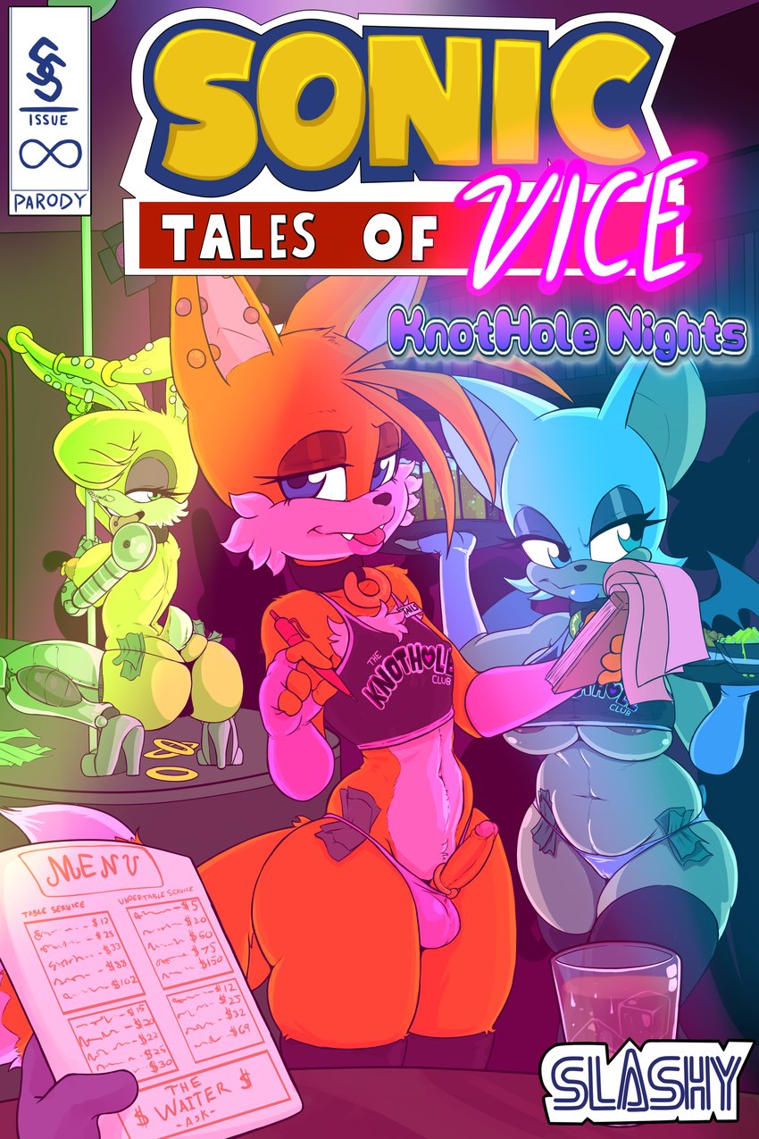 bunnie rabbot, miles prower, and rouge the bat (sonic the hedgehog (archie) and etc) created by slashysmiley