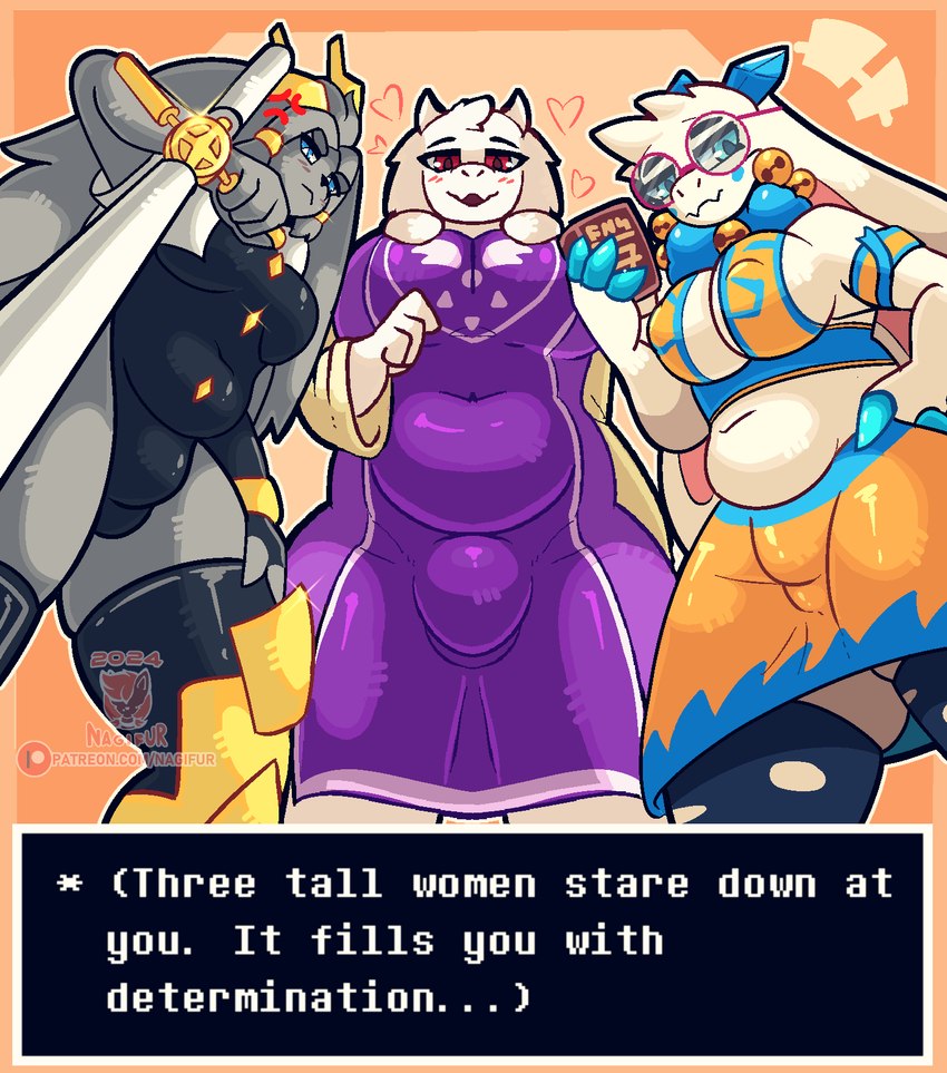 angela flux, sybil, and toriel (undertale (series) and etc) created by nagifur