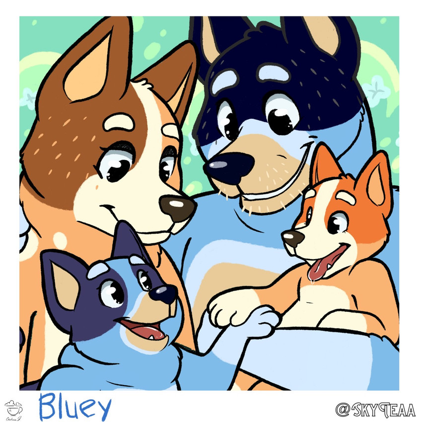 bandit heeler, bingo heeler, bluey heeler, and chilli heeler (bluey (series)) created by skytea