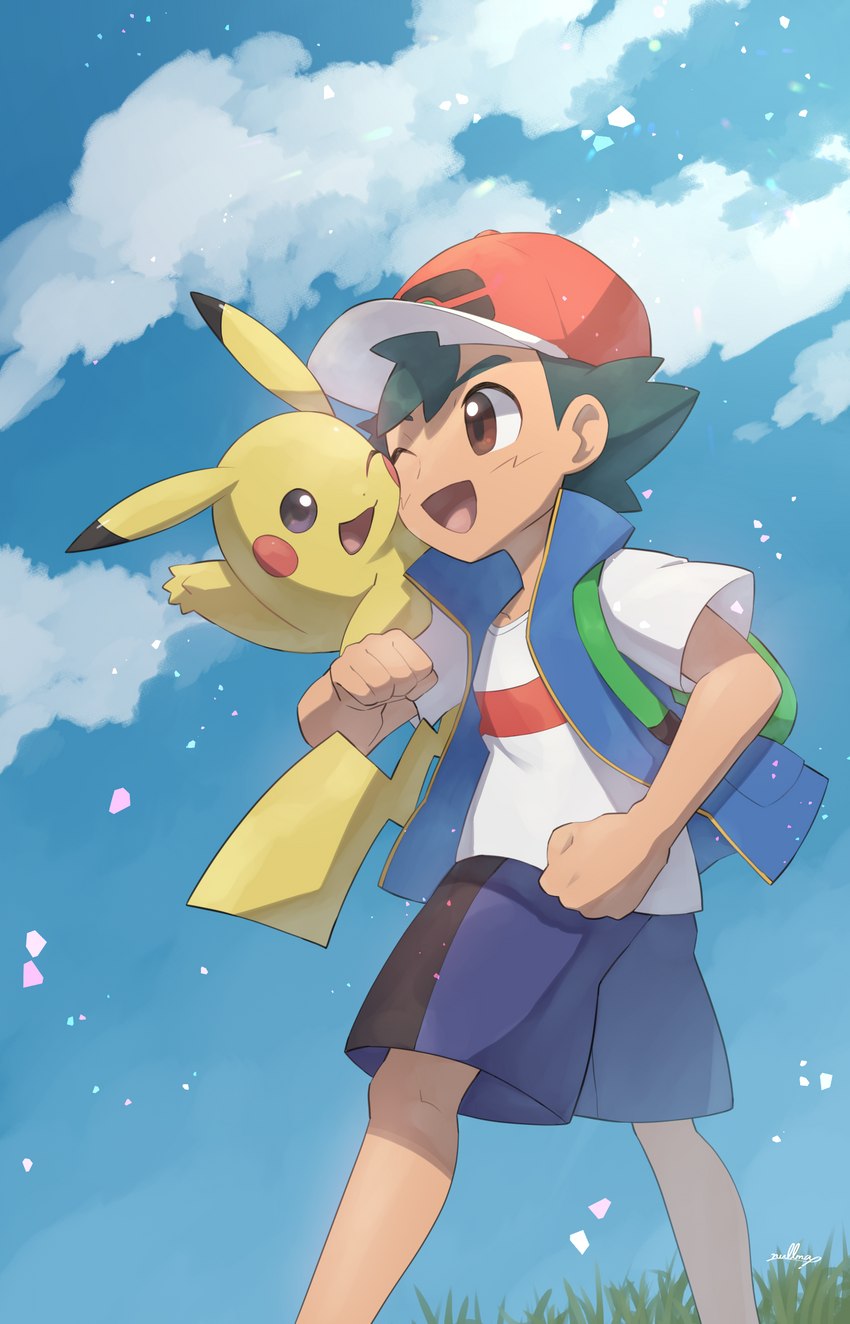 ash's pikachu and ash ketchum (pokemon (anime) and etc) created by nullma