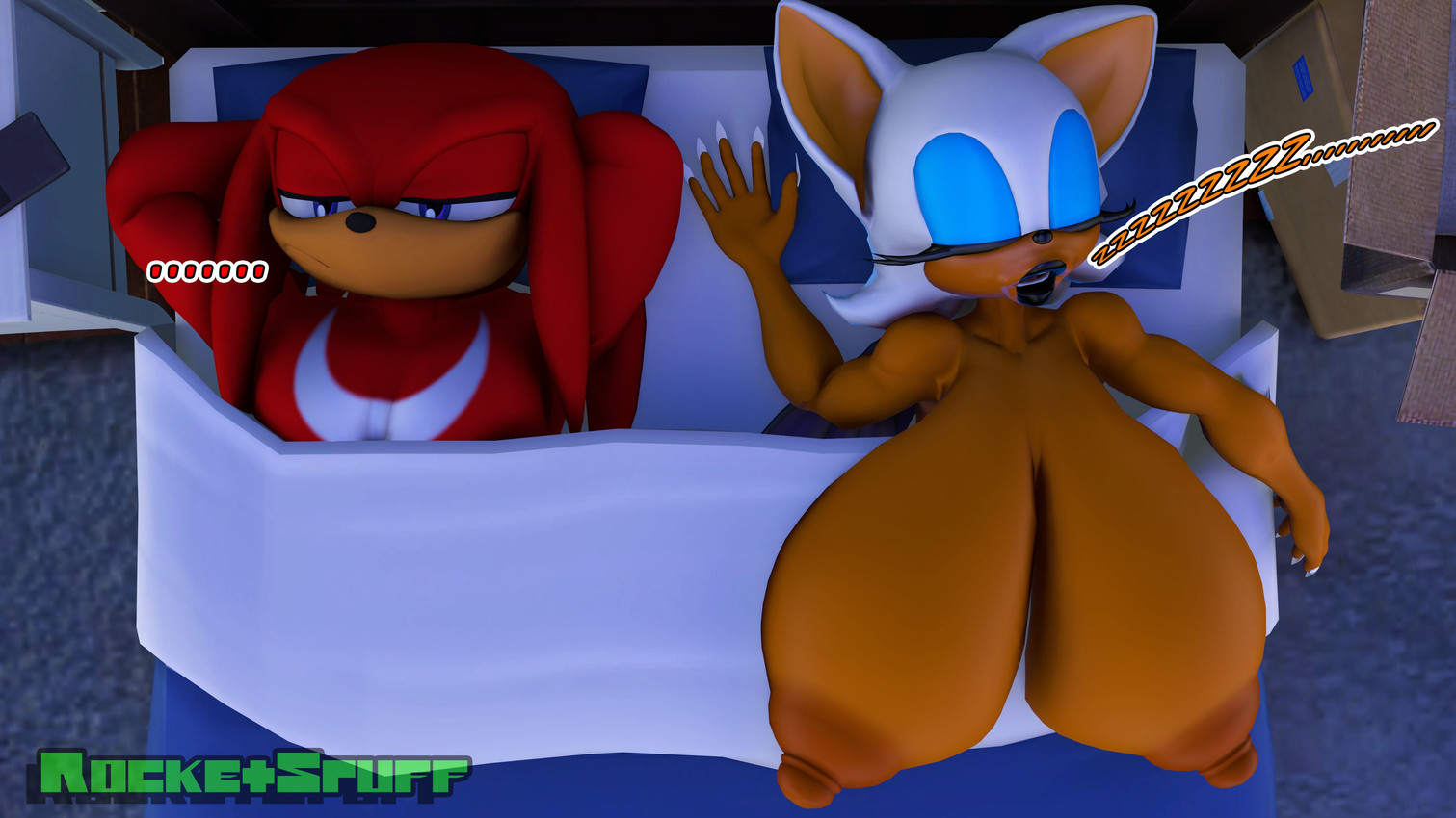 knuckles the echidna and rouge the bat (sonic the hedgehog (series) and etc) created by rocketspuff