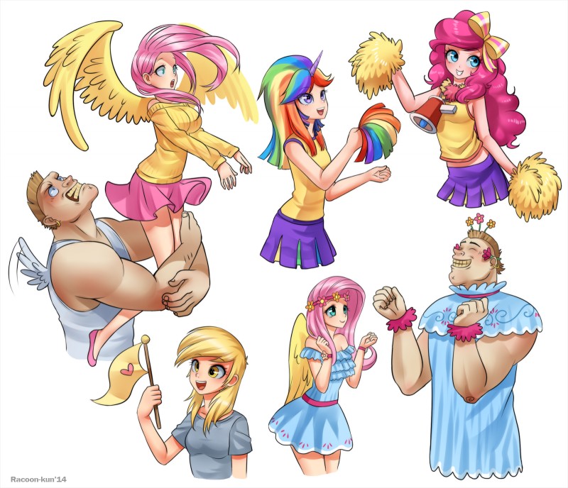 bulk biceps, derpy hooves, fluttershy, pinkie pie, and twilight sparkle (friendship is magic and etc) created by racoon-kun