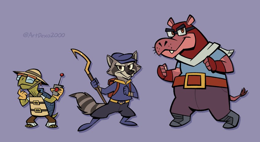 bentley turtle, murray hippopotamus, and sly cooper (sony interactive entertainment and etc) created by artdexo2000