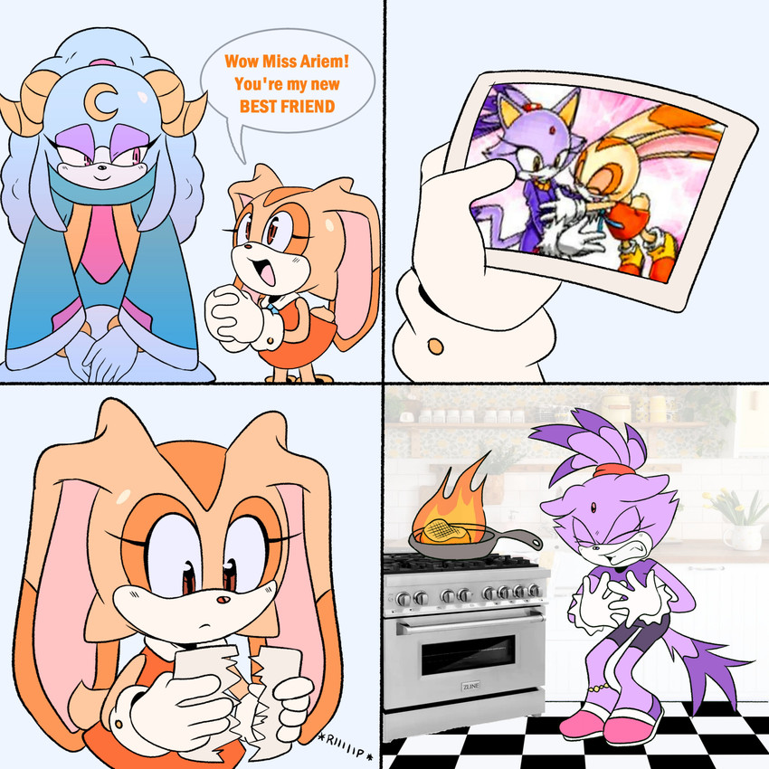 ariem, blaze the cat, and cream the rabbit (sonic the hedgehog (series) and etc) created by spinstellar