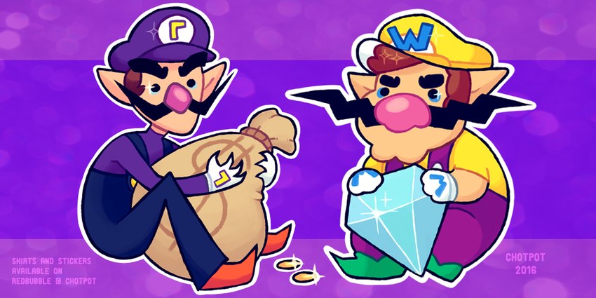 waluigi and wario (mario bros and etc) created by chotpot