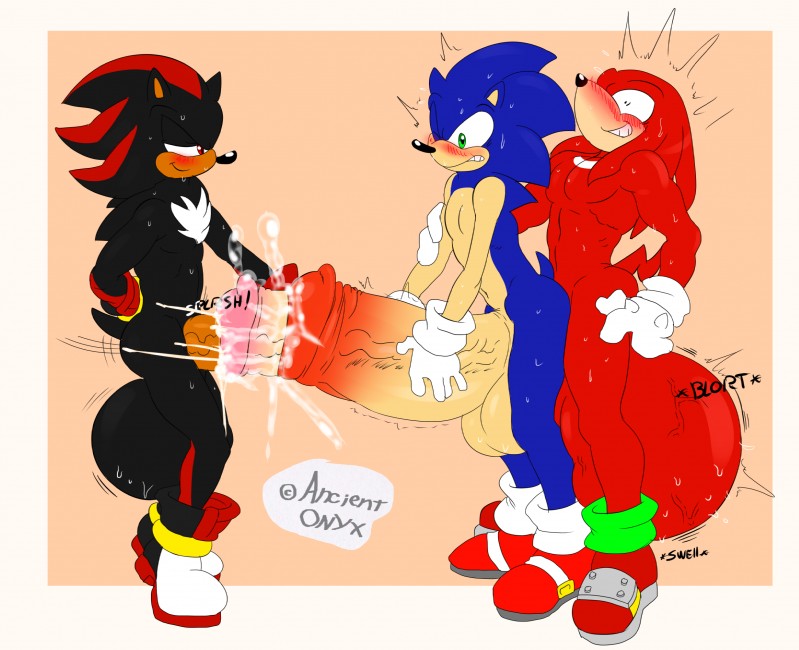 knuckles the echidna, shadow the hedgehog, and sonic the hedgehog (sonic the hedgehog (series) and etc) created by ancientonyx and denizen1414