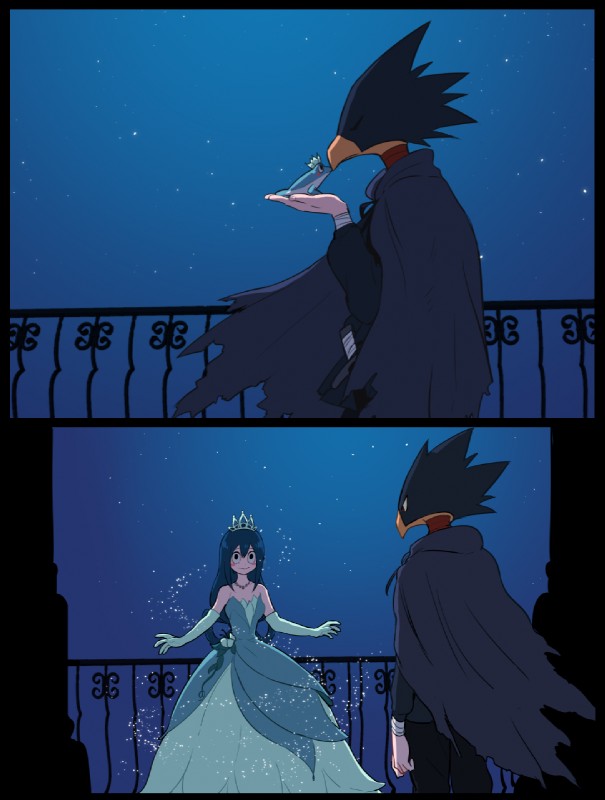 asui tsuyu and fumikage tokoyami (the princess and the frog and etc) created by imjayu