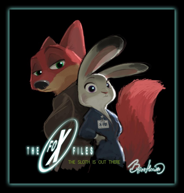 dana scully, fox mulder, judy hopps, and nick wilde (the x-files and etc) created by byron howard