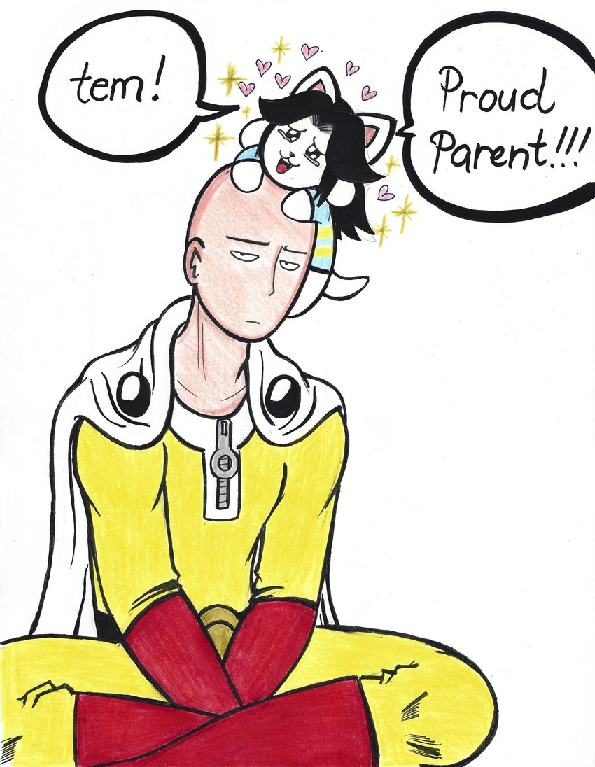 saitama and temmie (undertale (series) and etc) created by cashopeia