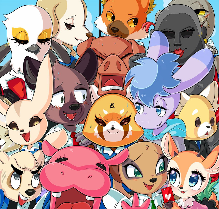 tsubone, tsunoda, ookami, tadano, haida, and etc (aggretsuko and etc) created by faeriebottle