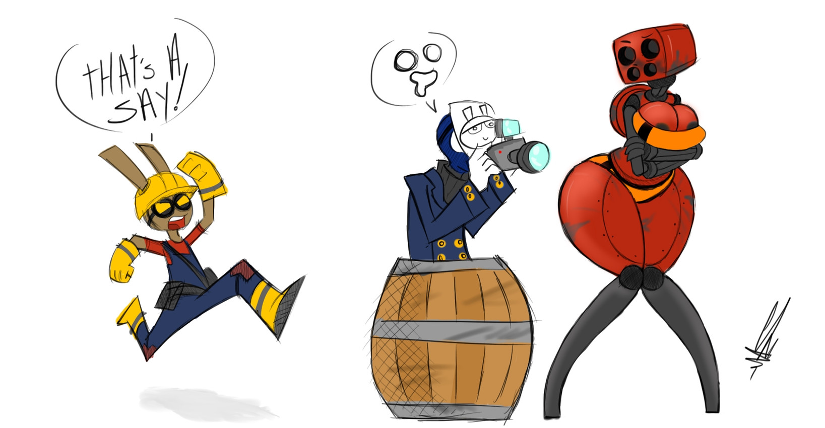 engineer, fan character, ms. sentry, sentry gun, and spy (reliable excavation demolition and etc) created by christomwow