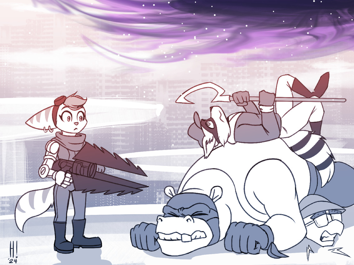 bentley turtle, murray hippopotamus, rivet, and sly cooper (sony interactive entertainment and etc) created by heresy (artist)