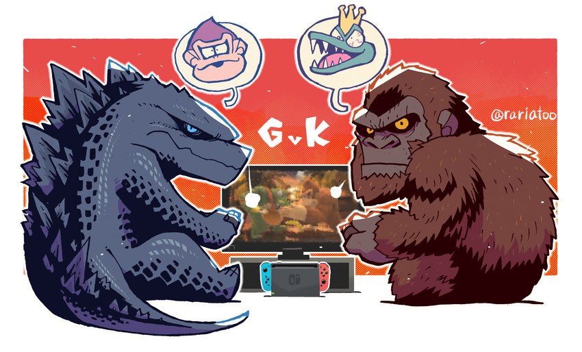 donkey kong, godzilla, king k. rool, and king kong (super smash bros. ultimate and etc) created by rariatoo