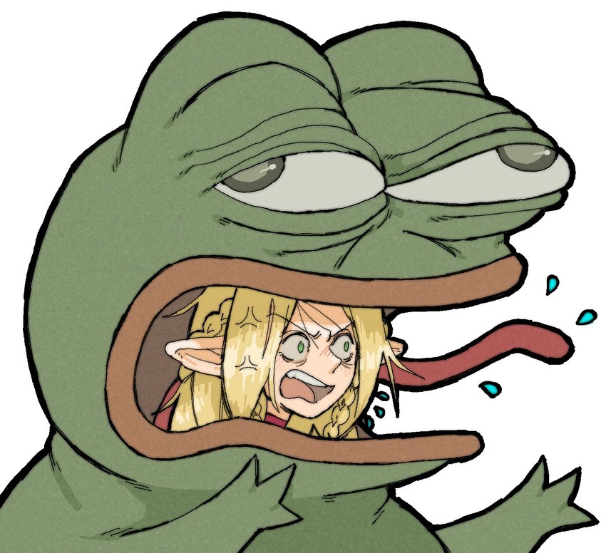 marcille donato and pepe the frog (delicious in dungeon) created by pantsu-ripper