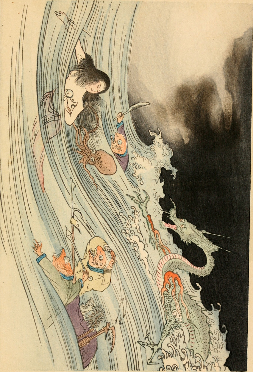 dragon god and tamatori (east asian mythology and etc) created by sazanami iwaya and yei theodora ozaki