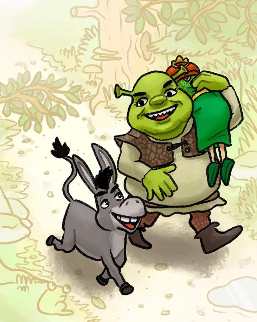 donkey, princess fiona, and shrek (shrek (series) and etc) created by juanjimver