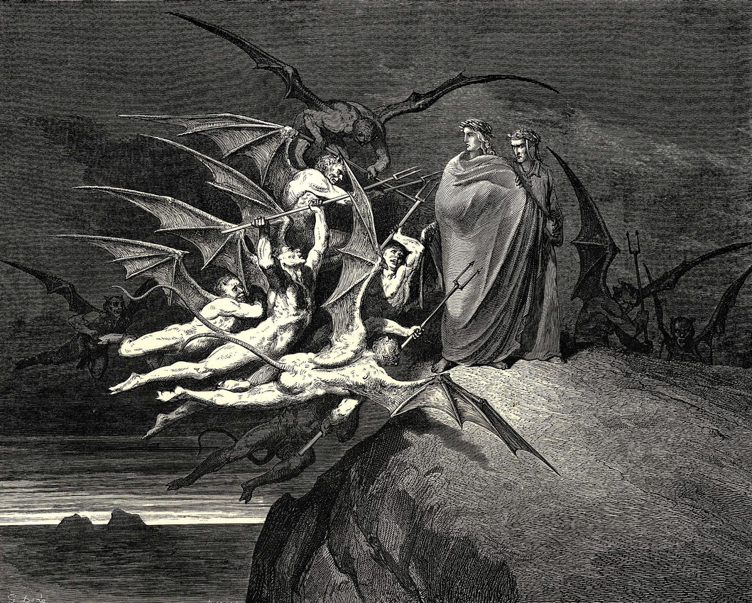 dante alighieri and virgil (inferno (divine comedy) and etc) created by gustave dore