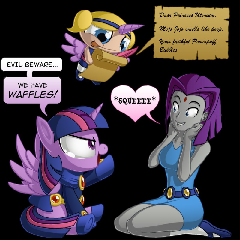 bubbles, raven, and twilight sparkle (friendship is magic and etc) created by berrypawnch