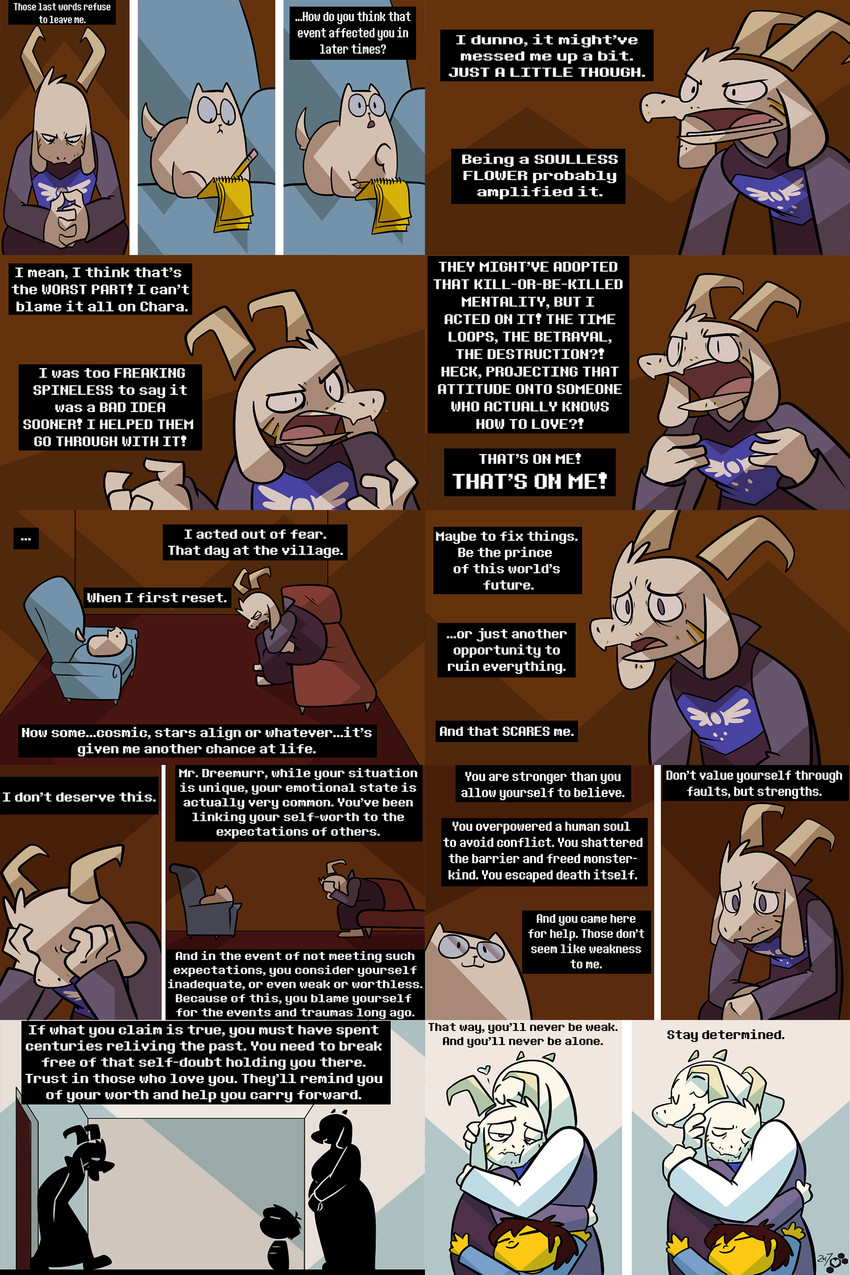 annoying dog, asriel dreemurr, frisk, and toriel (undertale (series) and etc) created by potoobrigham