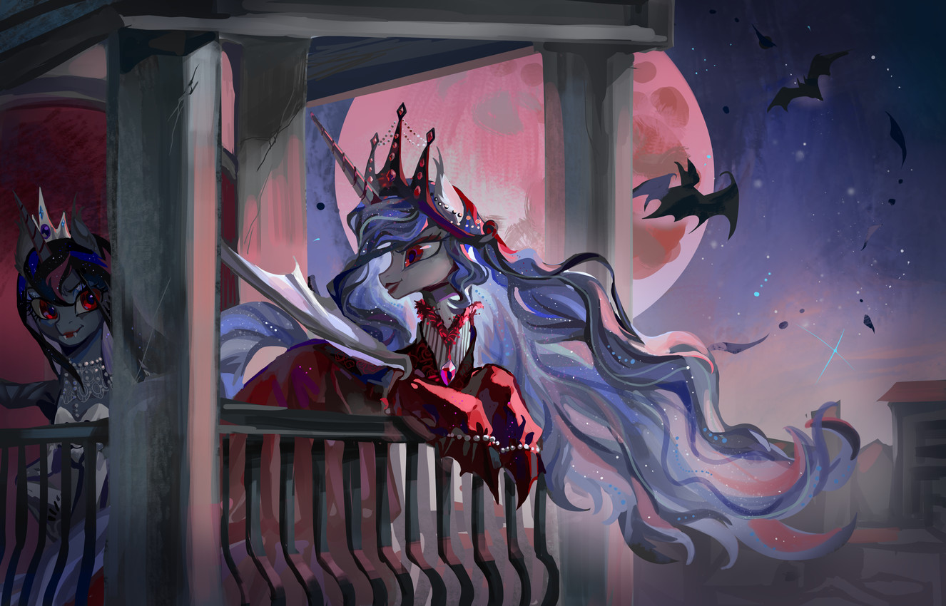 princess celestia, princess luna, vampire celestia, and vampire luna (my little pony: magic princess and etc) created by shiqiuzhu