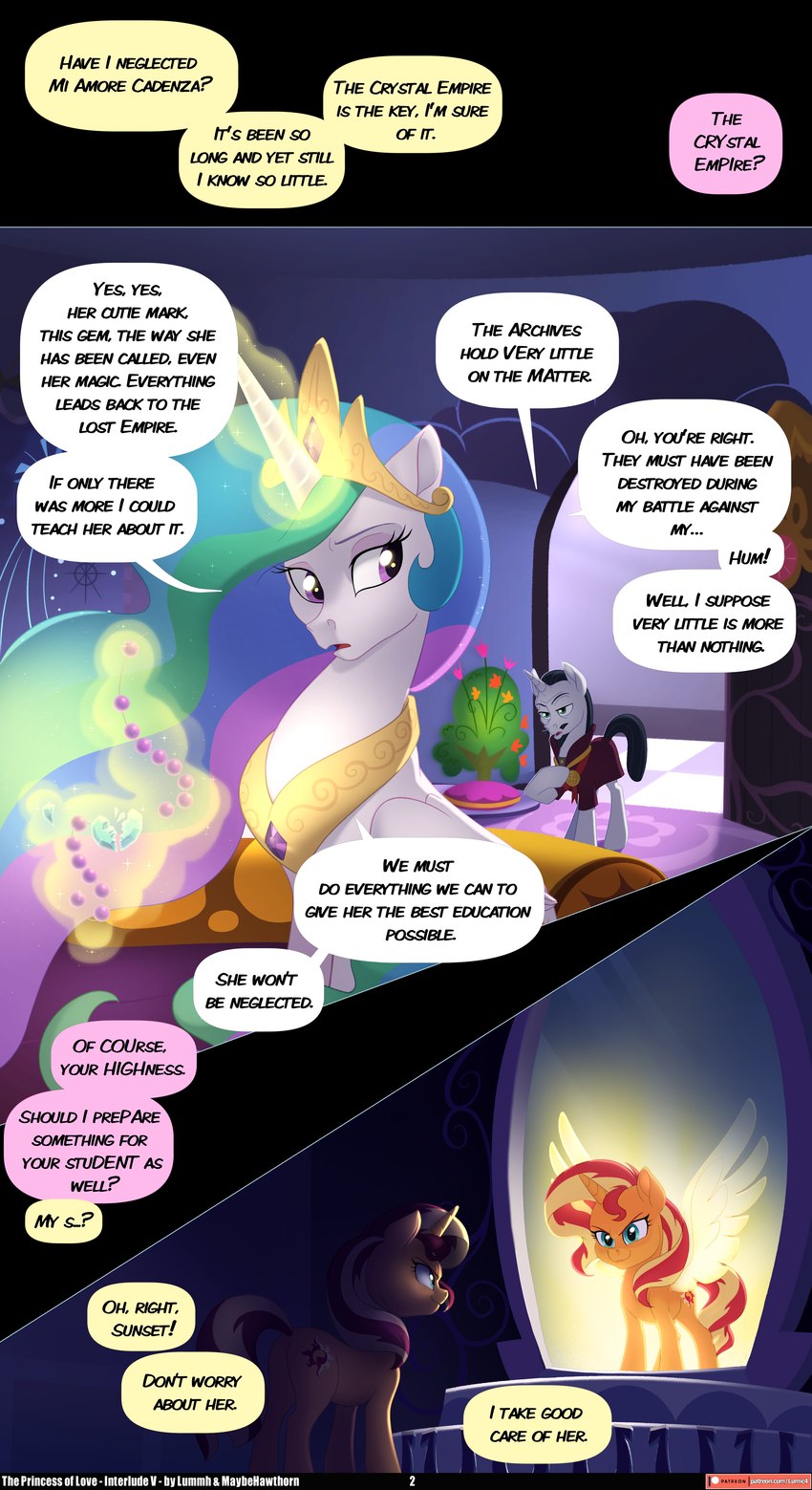 chancellor neighsay, princess celestia, and sunset shimmer (friendship is magic and etc) created by chilllum and maybehawthorn