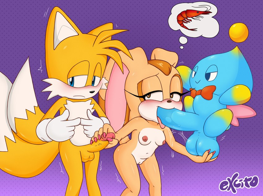 cheese the chao, cream the rabbit, and miles prower (sonic the hedgehog (series) and etc) created by excito