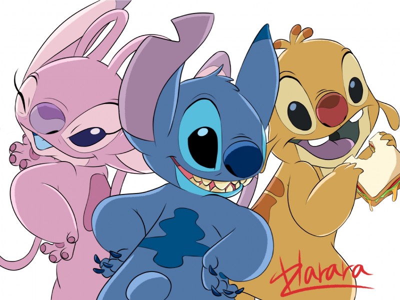 angel, reuben, and stitch (lilo and stitch and etc) created by harara